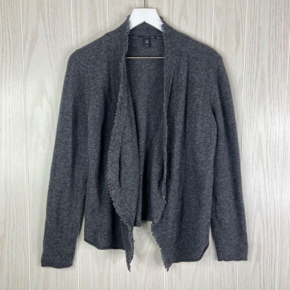 Eileen Fisher Cardigan Womens Fringe Gray Long-Sleeve Open-Front Sweater Medium - Picture 1 of 5